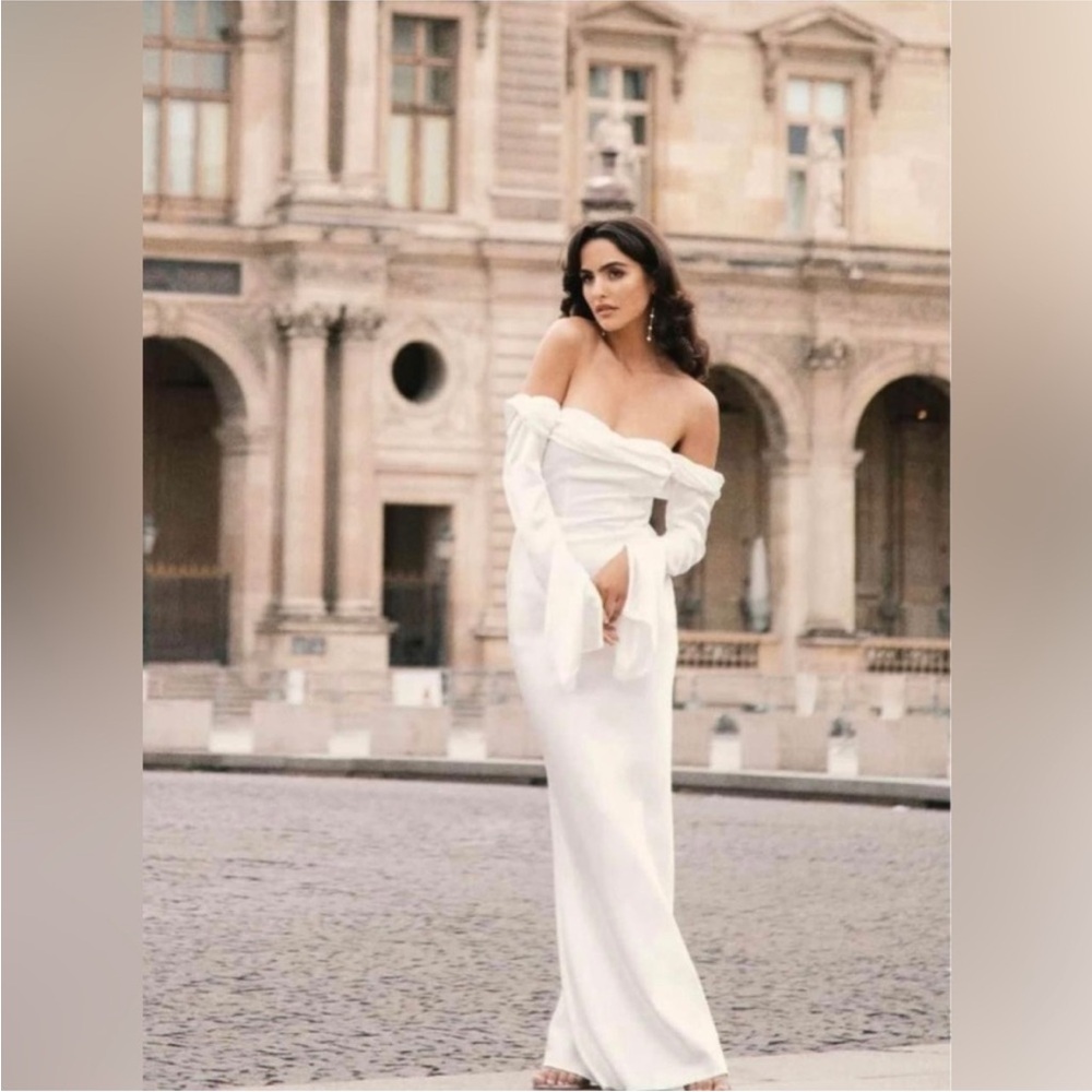 Meshki White Off-Shoulder Maxi Gown